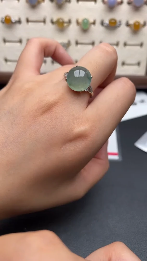 银S925镶嵌戒指翡翠一物一证一礼盒