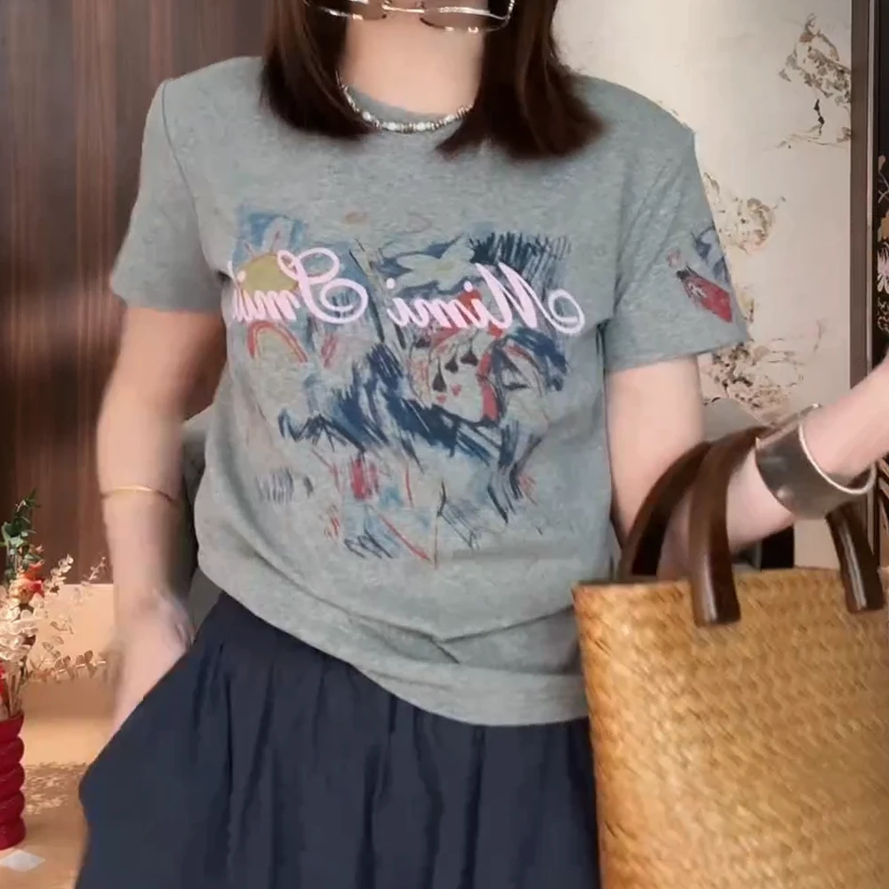 夏装2025年新款彩绘短袖t恤上衣