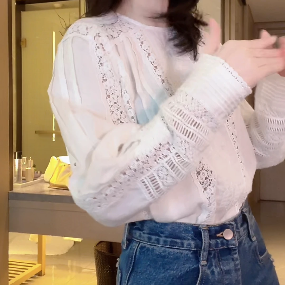 蕾丝镂空拼接欧若风衬衣2025新款春季设计感衬衫气质长袖上衣