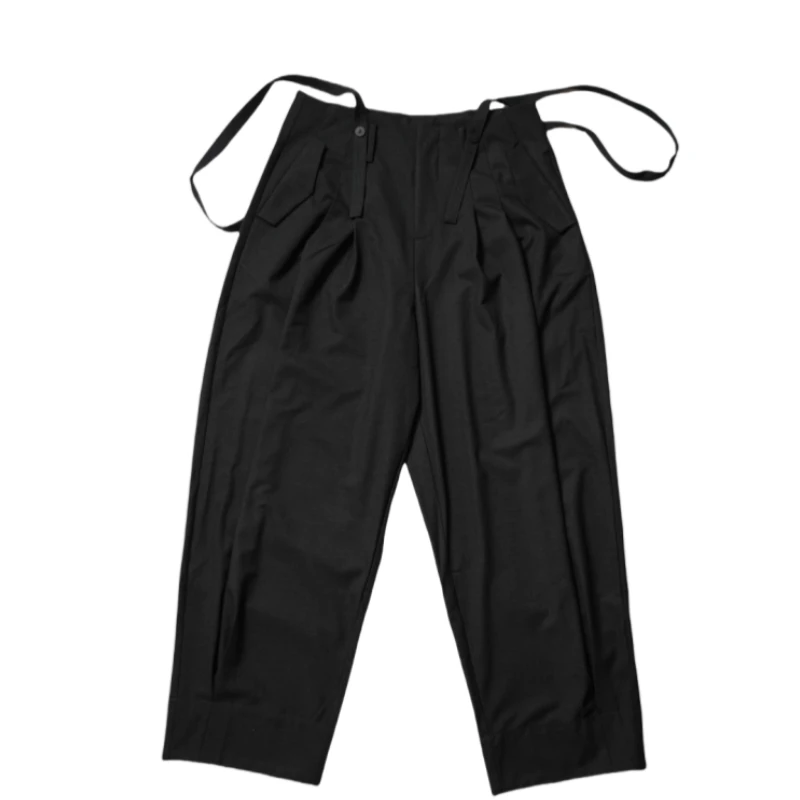 高定款时尚休闲黑色吊带西裤英伦宽松雅痞痞帅炸街风女装