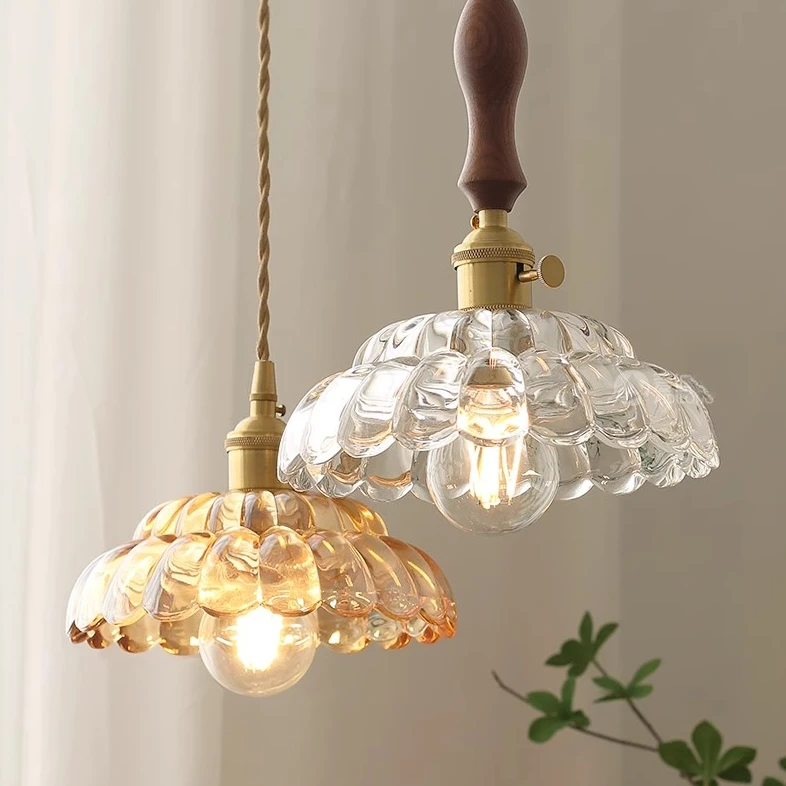 北欧纯铜琥珀色玻璃灯日式复古简约个性餐厅吧台床头民宿店铺吊灯