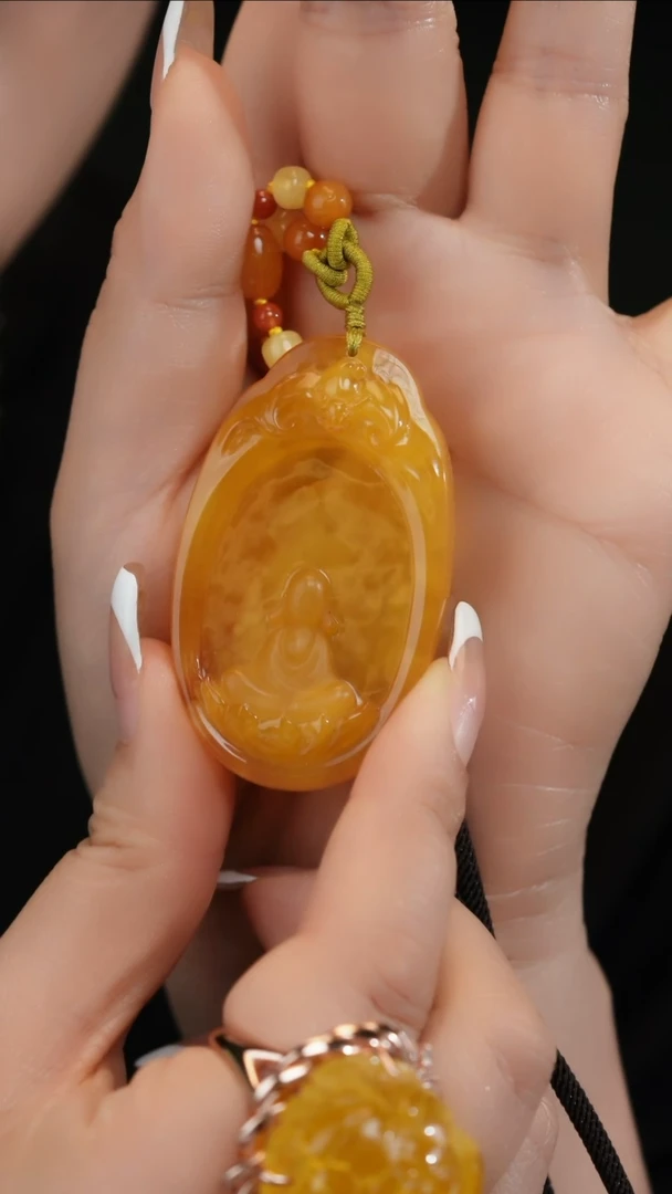 琥珀吊坠(不含链)未镶嵌悟道问佛吊坠送蜜蜡绳子 19g