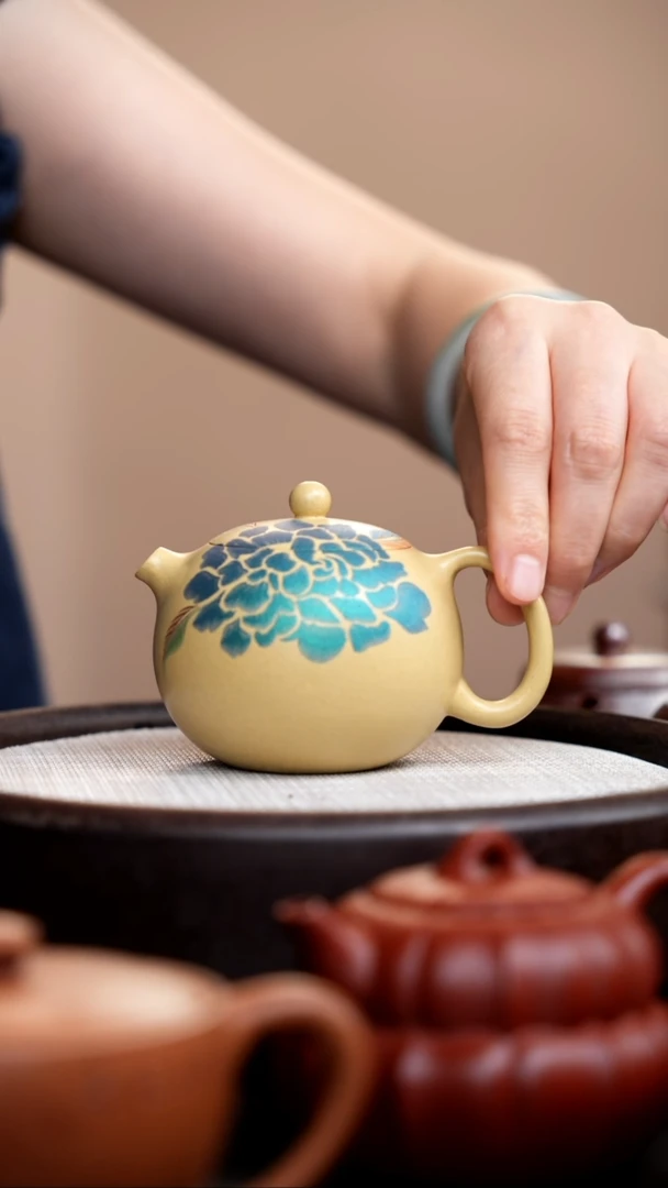 茶壶紫砂本山绿河豚西施搪彩蓝