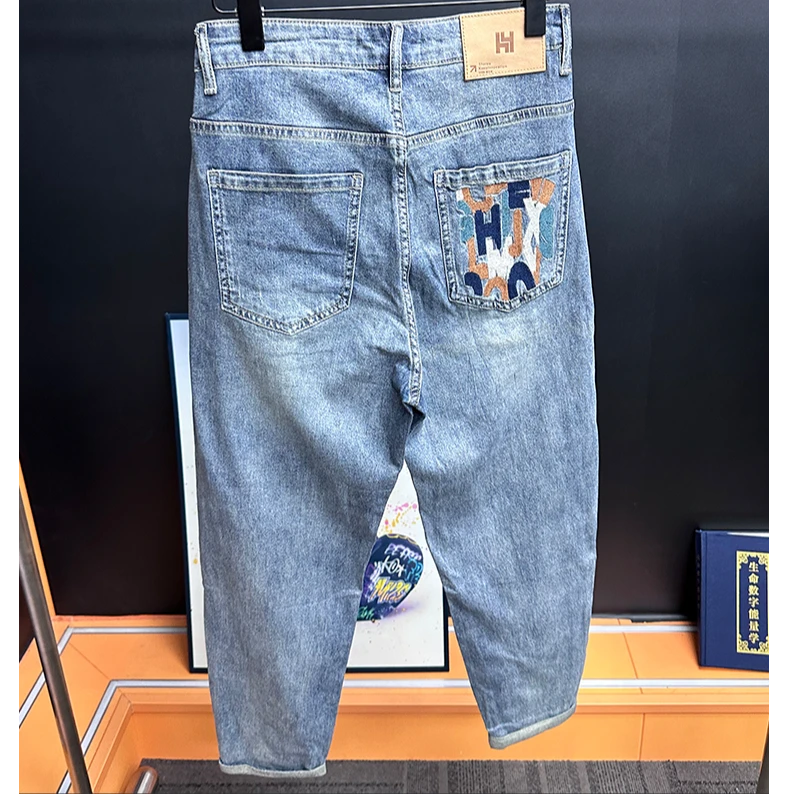 亿泷优品春夏新款宽松百搭港版牛仔裤男生微锥小直筒时尚潮流长裤