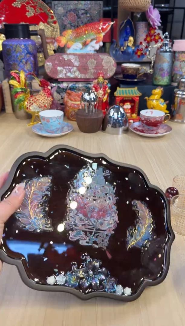 81实木螺钿壶承（对图）