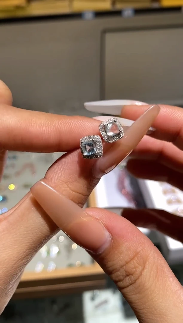 银S925镶嵌耳坠海蓝宝石耳饰