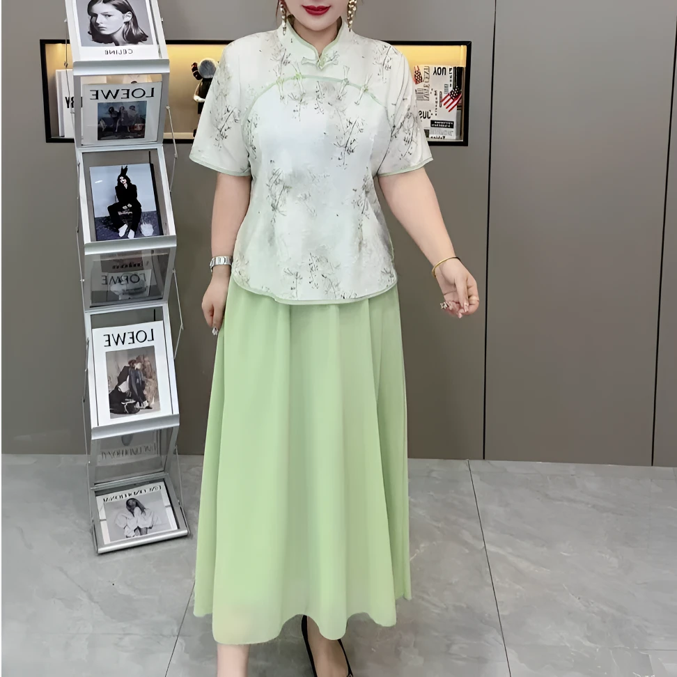 夏季新款大码显瘦新中式两件套