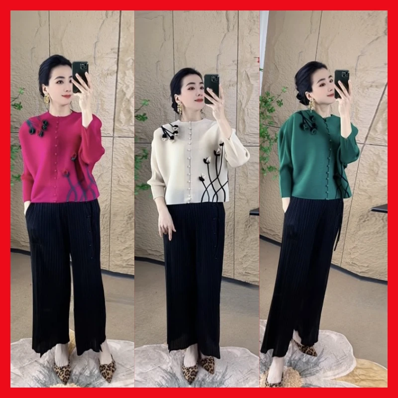 506休闲新款褶皱时尚气质百搭显瘦减龄洋气花朵宽松开衫外套提花