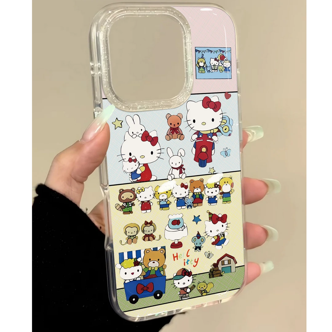 满屏凯蒂猫适用苹果iPhone16手机壳15promax透明闪粉壳14plus13SS