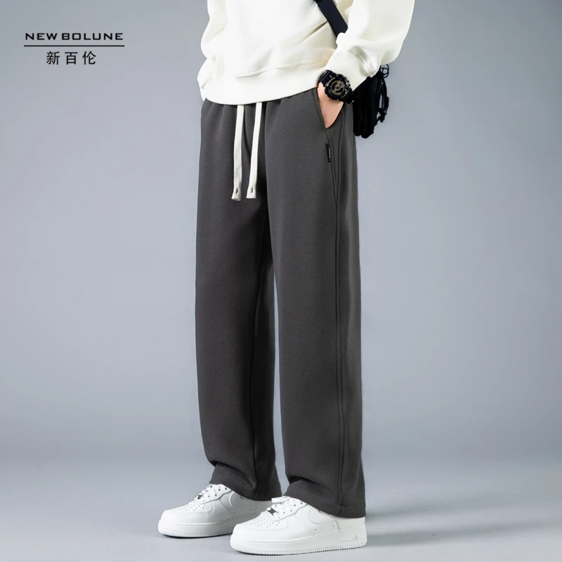 新百伦春季百搭日常休闲裤男士运动简约纯棉直筒裤抽绳宽松长裤