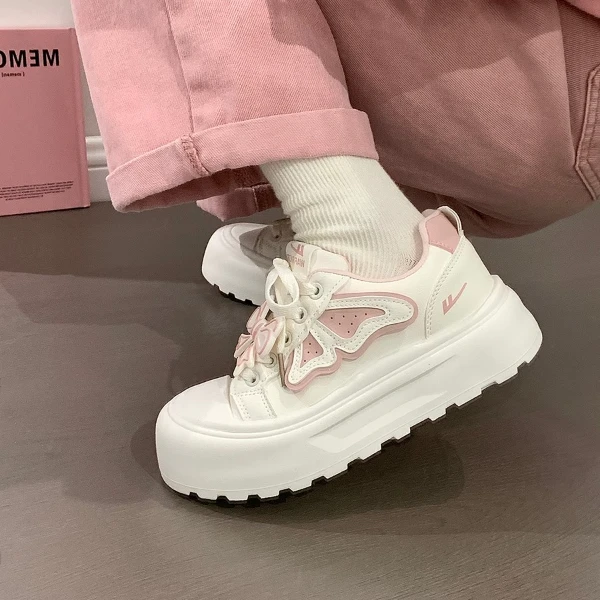 回力粉色蝴蝶结小白鞋女2025新款学生百搭休闲鞋小众轻便运动板鞋
