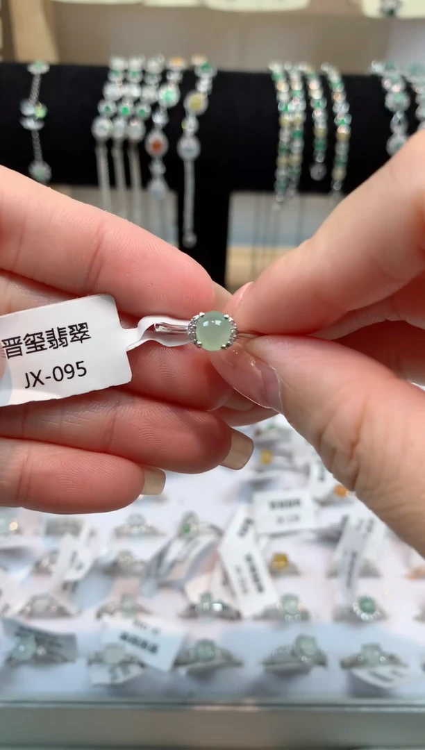 翡翠戒指银S925镶嵌天然A货95