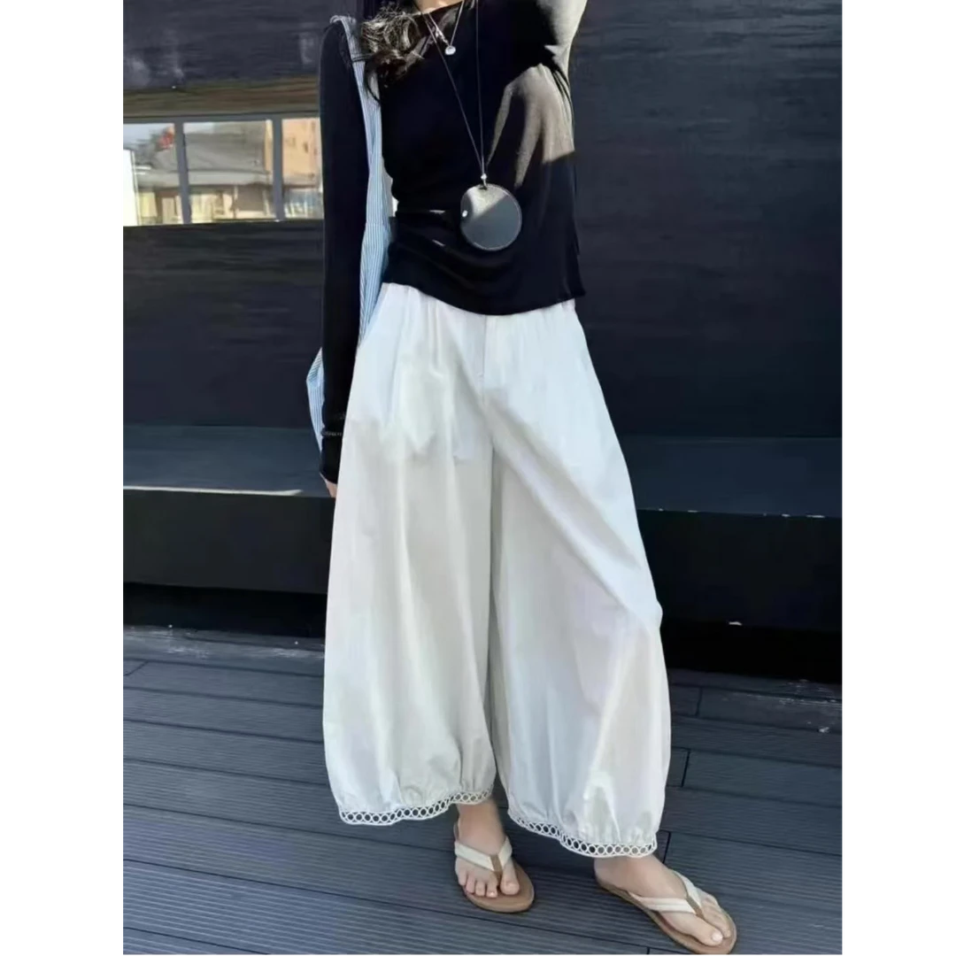 【现货运补6-8】欧货款镂空蕾丝花边设计感阔腿灯笼九分裤