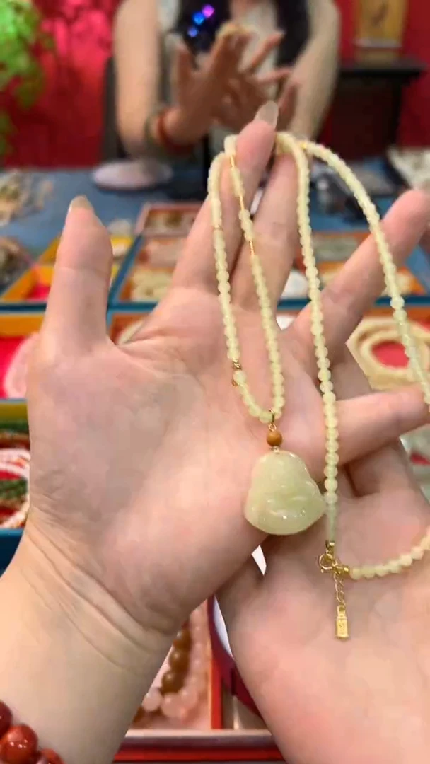 颈饰未镶嵌和田玉黄口佛公＋黄口小米珠DIY设计珠链