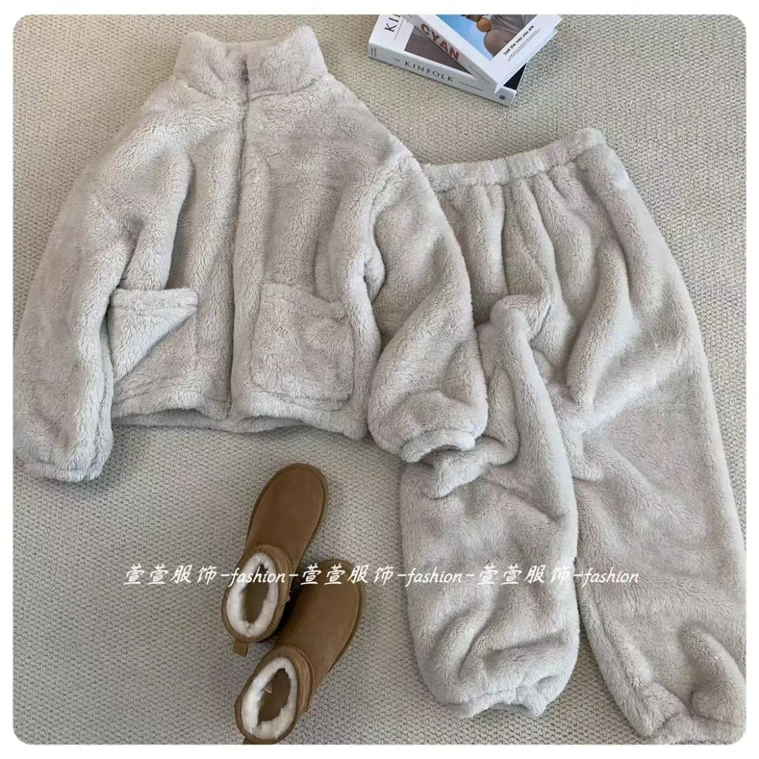 【高个子服饰】 秋冬新款双面北极绒加厚绒保暖睡衣秋冬季家居服女