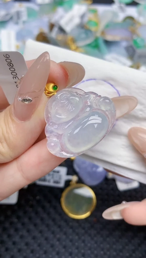 颈饰18K金镶嵌翡翠387   天然翡翠A货  百元以上9米证书费自理