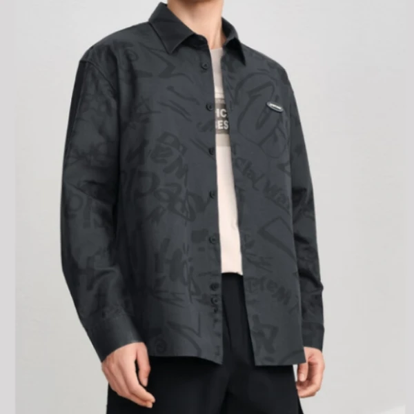 HS295剪标100棉翻领印花翻领外套款衬衫