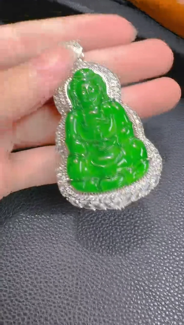 翡翠银S925镶嵌吊坠(赠链)天然a货翡翠