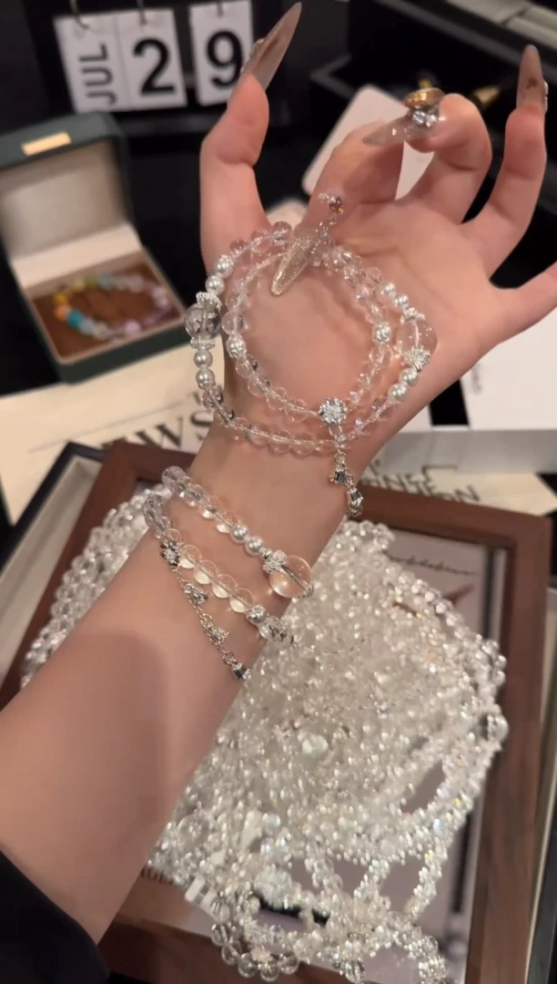 水晶手链合金白水晶双圈x2171