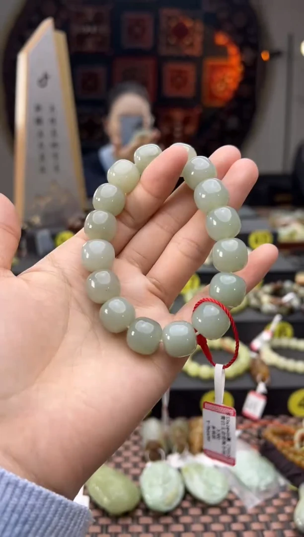 未镶嵌手串和田玉且末料青白玉老型珠手串卡13/14