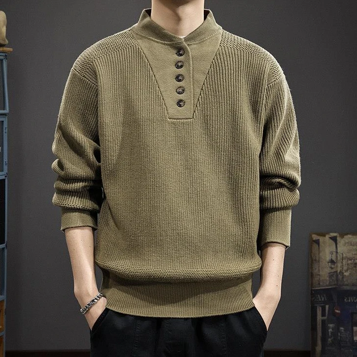 灏吉弧硬汉亨利领毛衣男冬季新款高级感复古长袖打底针织衫潮