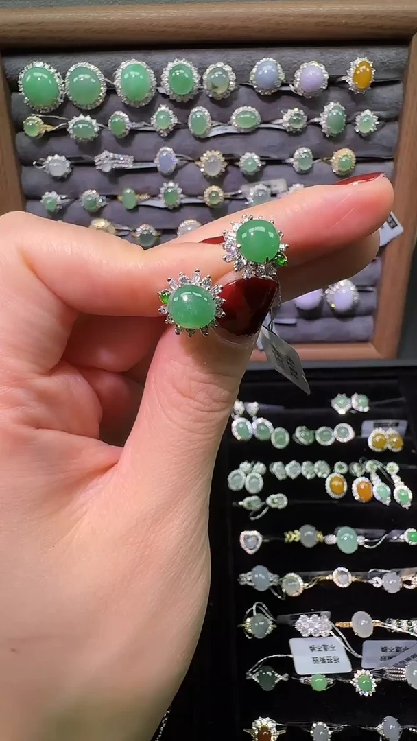 银S925镶嵌戒指翡翠耳饰38