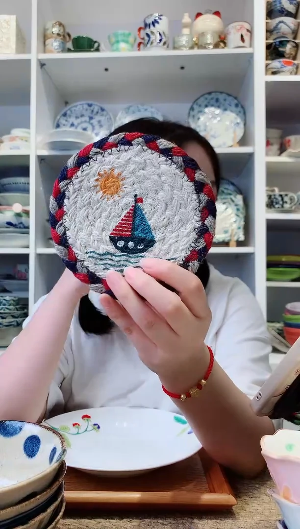 陶瓷斯里兰卡进口帆船手工编织小号杯垫