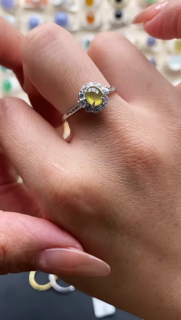 银S925镶嵌戒指翡翠缅甸天然A货翡翠1 5-2