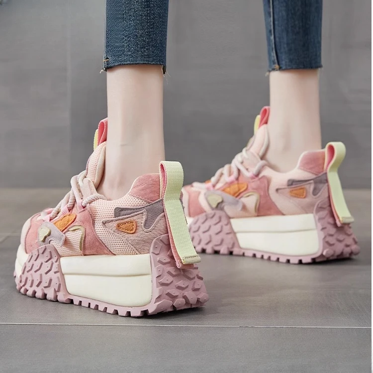 纪诗哲女鞋爆款新款老爹鞋女时尚厚底内增高轻便透气网面休闲鞋