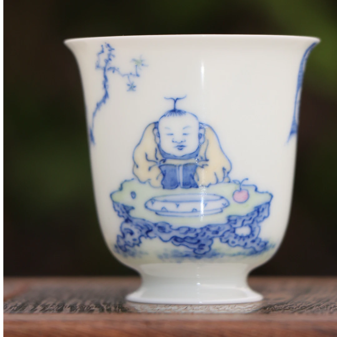 景德镇手工薄胎瓷杯！手绘童子送福，绝美工艺限量抢茶杯茶具主人杯