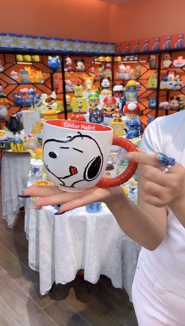 瓷片@@史努比红色手柄陶瓷杯