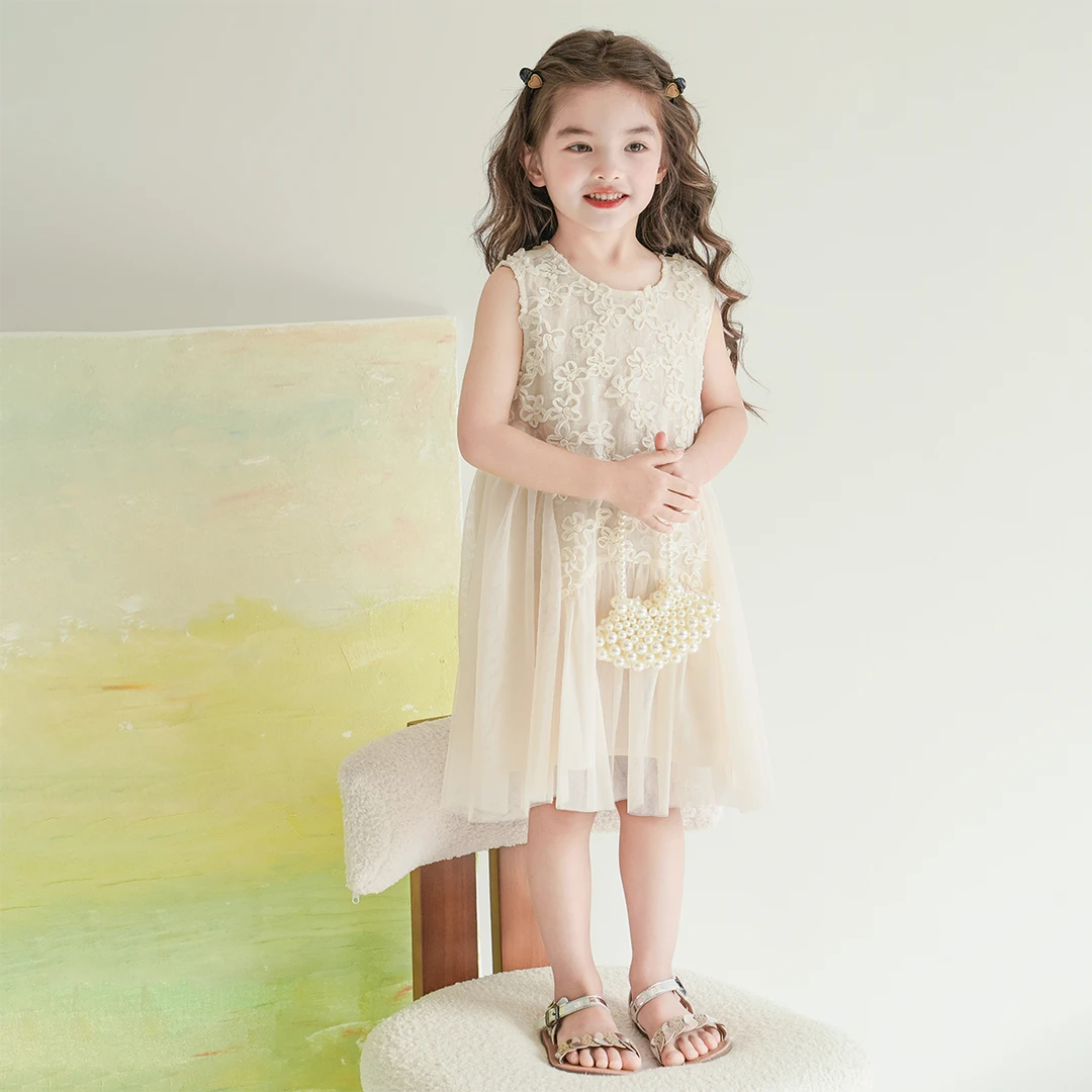 现货【棠梨】3780连衣裙双层女童新款夏装法式甜美女宝无袖背心裙