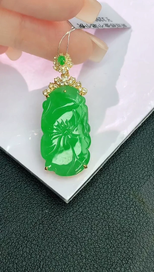 颈饰18K金镶嵌翡翠福*多赠礼盒证书 麦麦