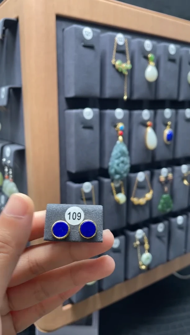 【闪购商品】青金石耳饰银S925镶嵌0109