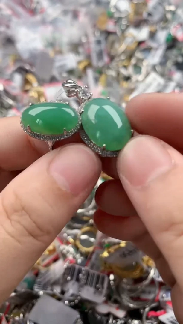 银S925镶嵌戒指翡翠444 5