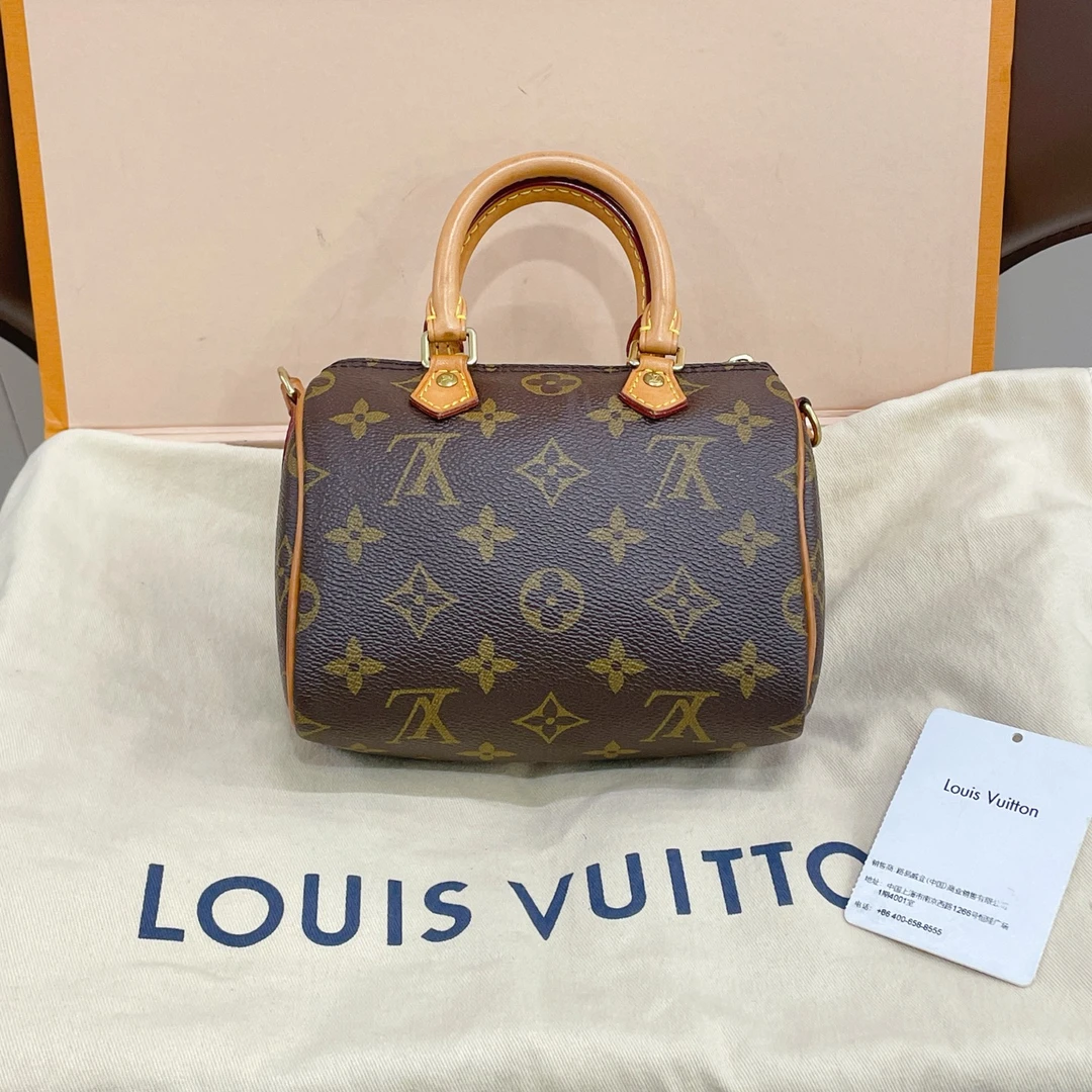 95新 LouisVuitton/路易威登 speedy nano老花斜挎包