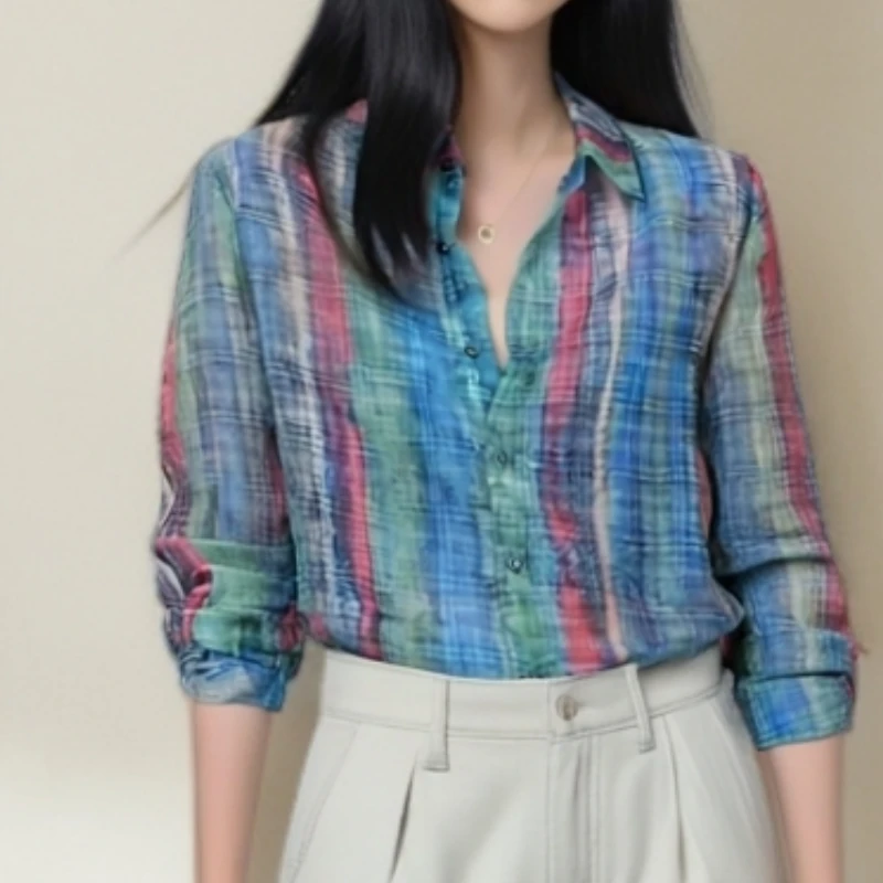 复古时尚小众设计感拼色衬衫翻领长袖衬衣LK2504233