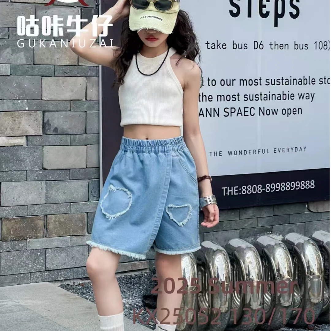 504477 韩版女童新款夏款时尚儿童洋气百搭休闲夏季牛仔短裤