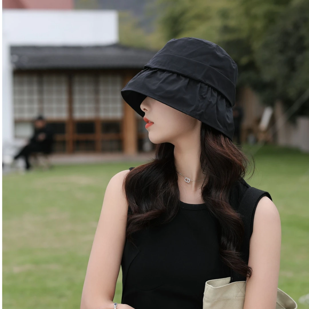 w圆顶女帽子渔夫帽遮脸夏季户外春夏太阳帽薄款遮阳帽水桶盆帽