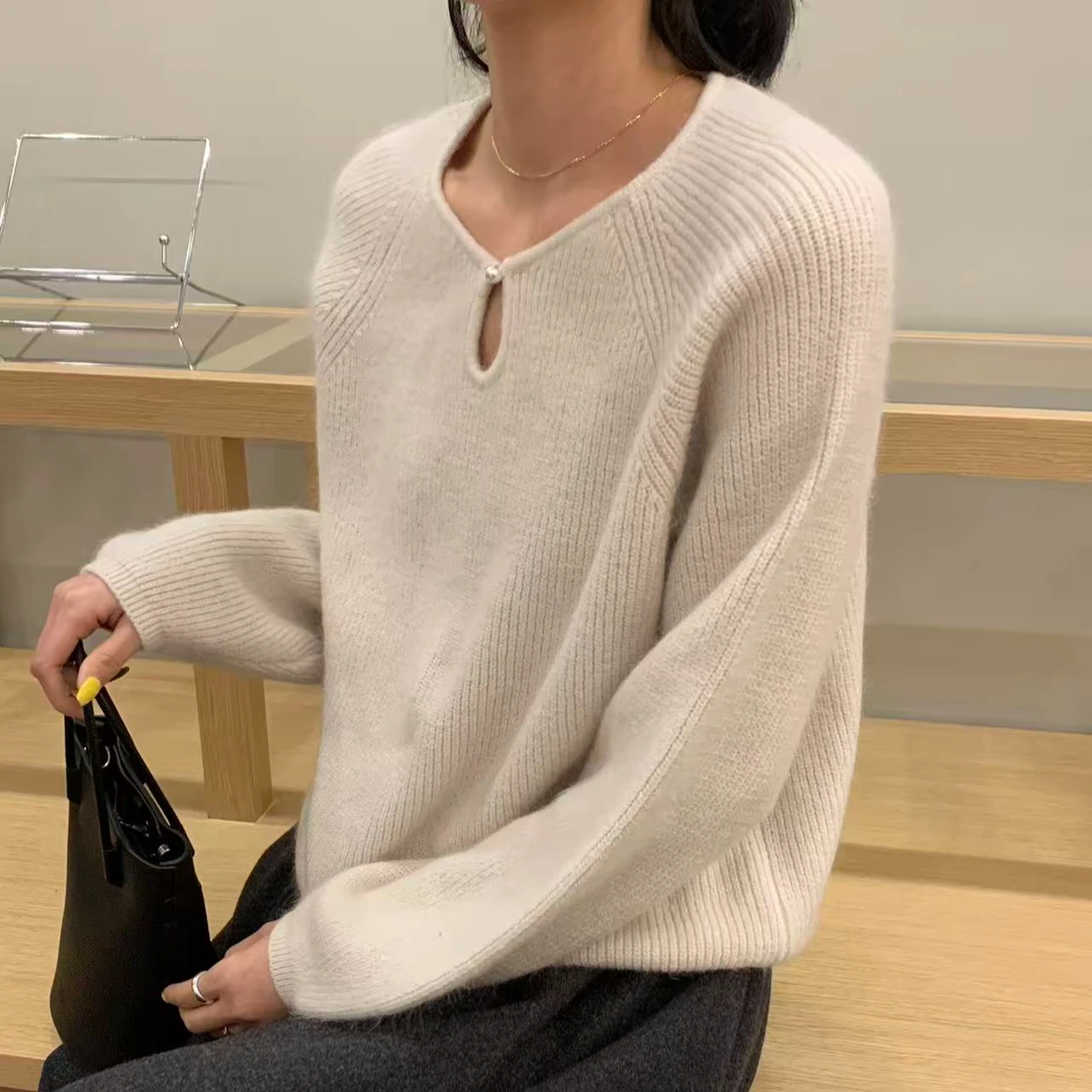 针织女毛针织衫女韩系酒红针织衫套头秋冬上衣圆领