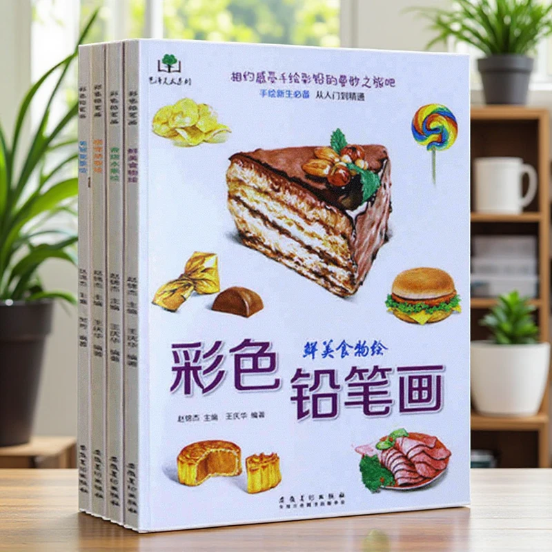 彩色铅笔画4册新手零基础写实彩铅画入门教程动物水果美食花草绘