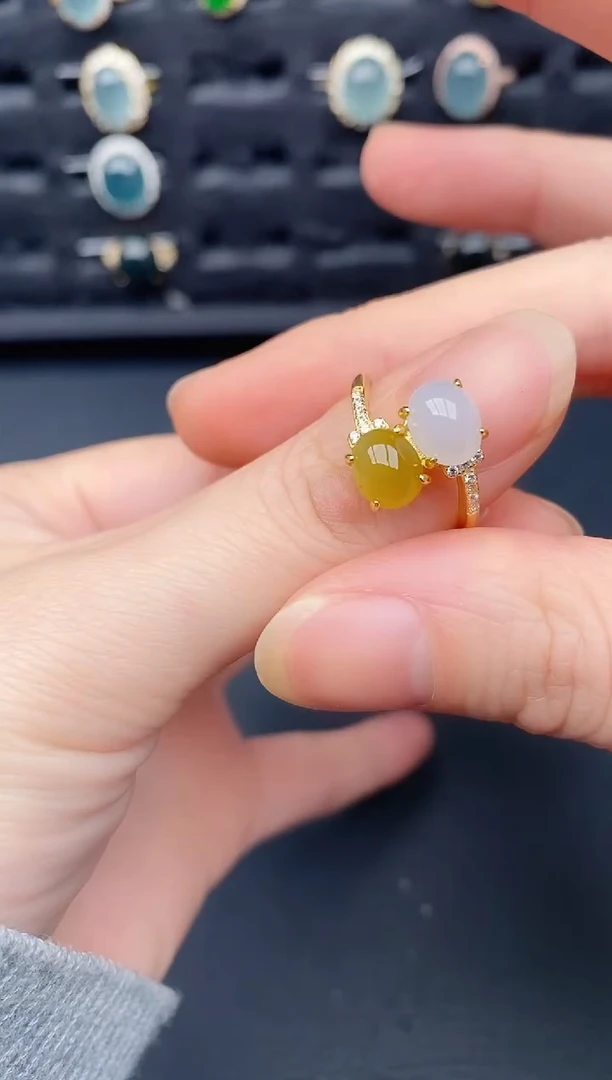 银S925镶嵌戒指翡翠天然a货翡翠107