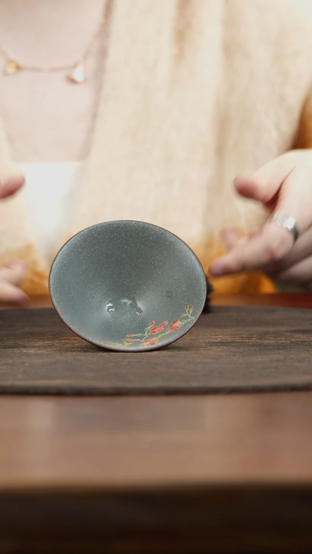 【闪购商品】紫砂茶叶罐淡墨泥泥绘海棠花小斗笠