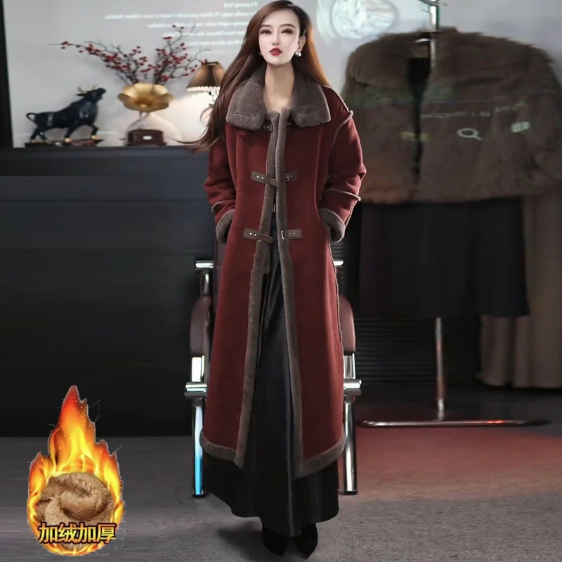 加绒加厚外套女2025秋冬新款洋气显瘦毛领中长款大衣