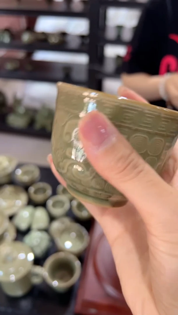 耀州窑饕餮纹缸杯+杯垫