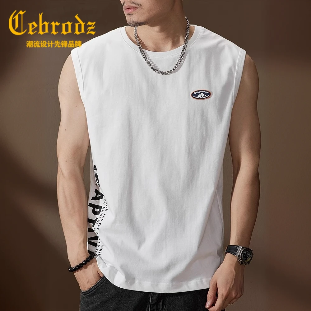法国Cebrodz无袖背心男宽松潮牌2025夏季坎肩短袖白色运动健