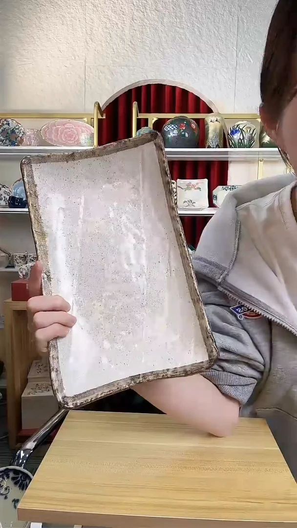 盘美浓烧白唐津变型长方形盘26cm