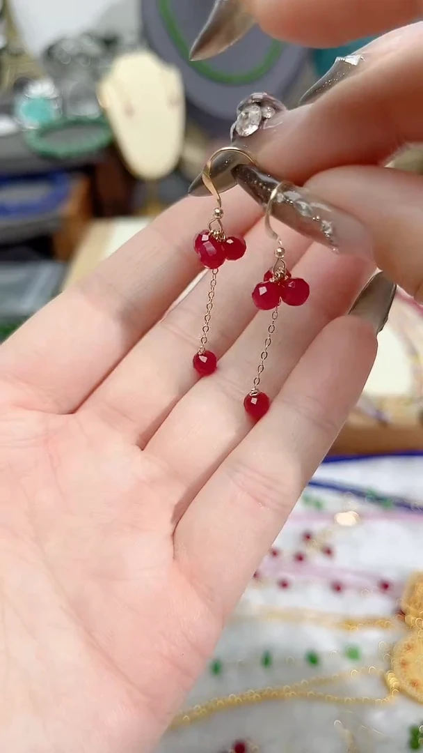 【闪购商品】红宝石耳饰14K金镶嵌花蕾69