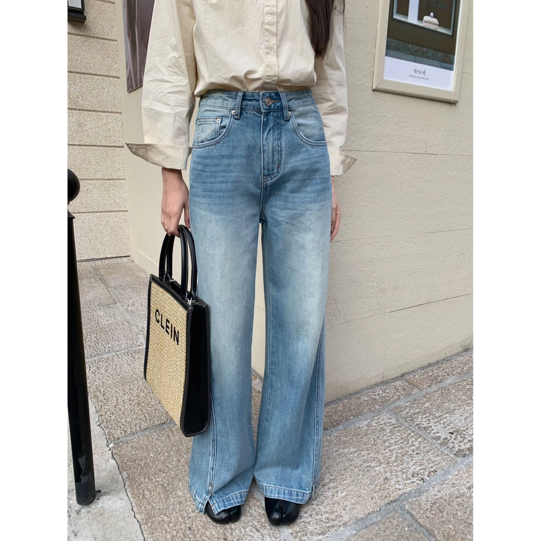 2025春季欧货新款安琦丝58332高腰显瘦四面弹阔腿喇叭牛仔裤女
