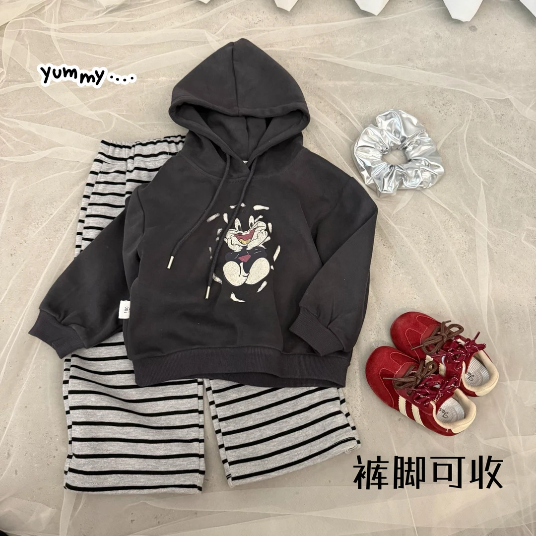 【鱼子酱】Q25252TZ连帽卫衣条纹裤两件套中小童女童童装
